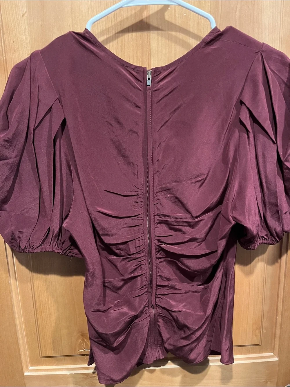 Ulla Johnson 100% Silk Women’s Elise Ruched Puff-Sleeve Top - Burgundy - size 6